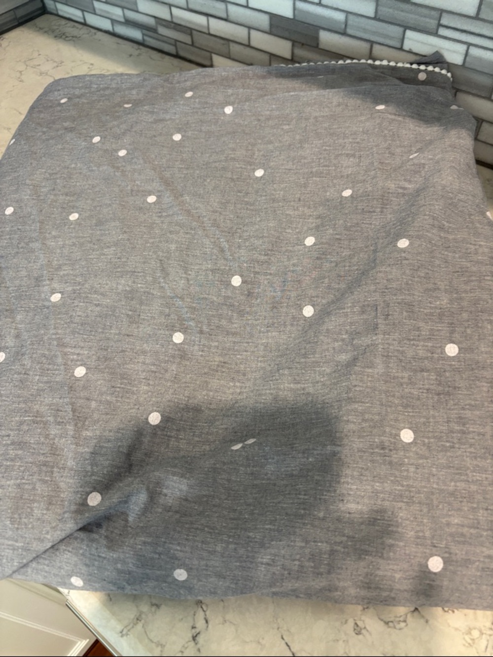 cupcakes & cashmere Light Gray/ almost blue denim look Pom-Trim duvet cover